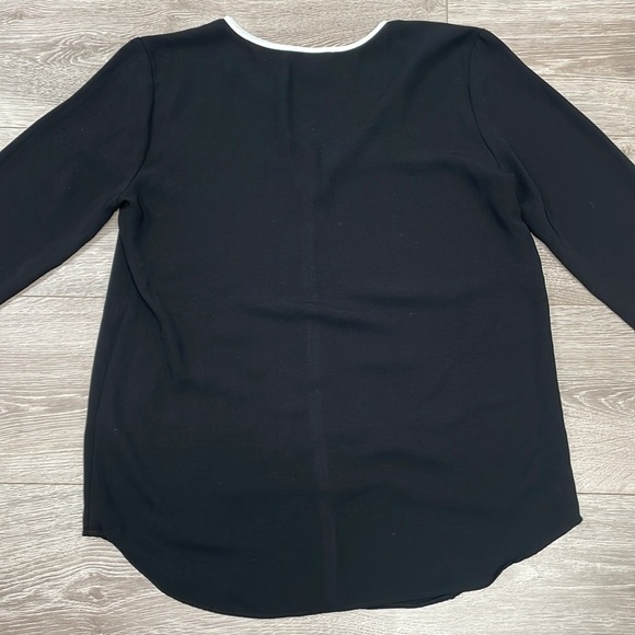 Adrienne Vittadini Long Sleeve Chiffon Blouse Black with White Trim M - Picture 14 of 16